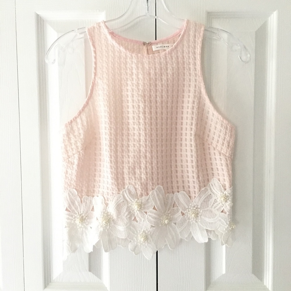 Women's pink floral beaded crop top